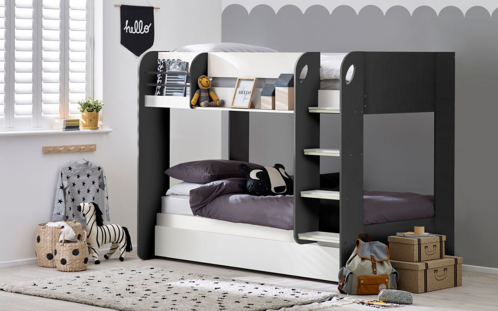 Charcoal & White Bunk Bed with Pull-Out Trundle