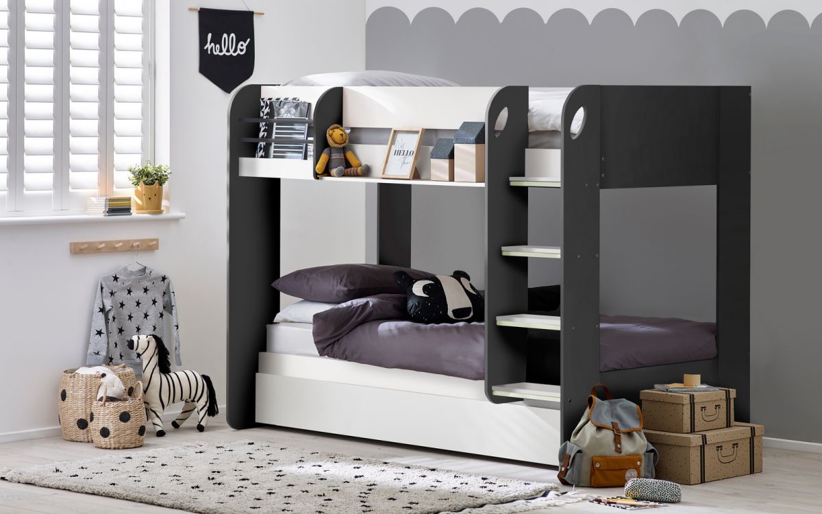 Charcoal & White Bunk Bed with Pull-Out Trundle
