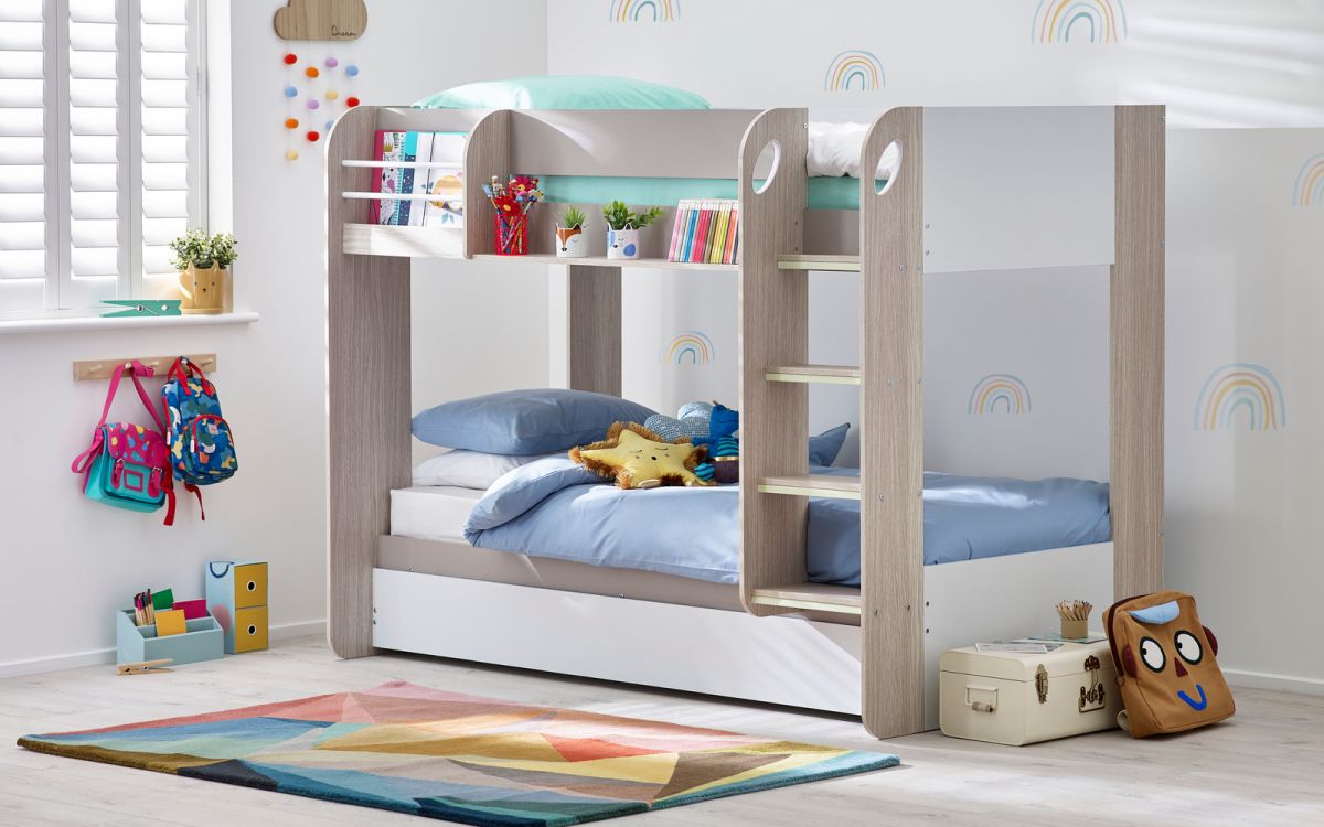 Taupe Bunk Bed with Pull-Out Trundle for 2-3