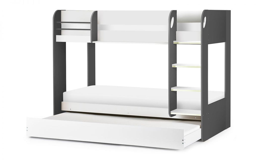 Charcoal & White Bunk Bed with Pull-Out Trundle