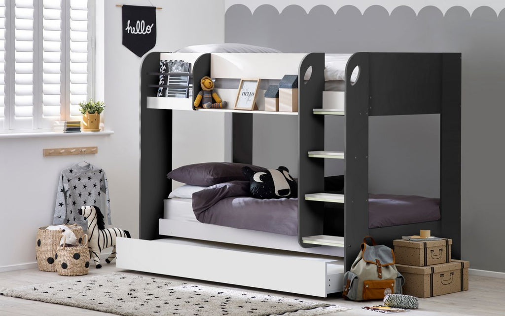 Charcoal & White Bunk Bed with Pull-Out Trundle