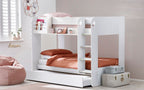 White Bunk Bed with Pull-Out Trundle and Shelving