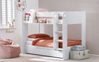 White Bunk Bed with Pull-Out Trundle and Shelving