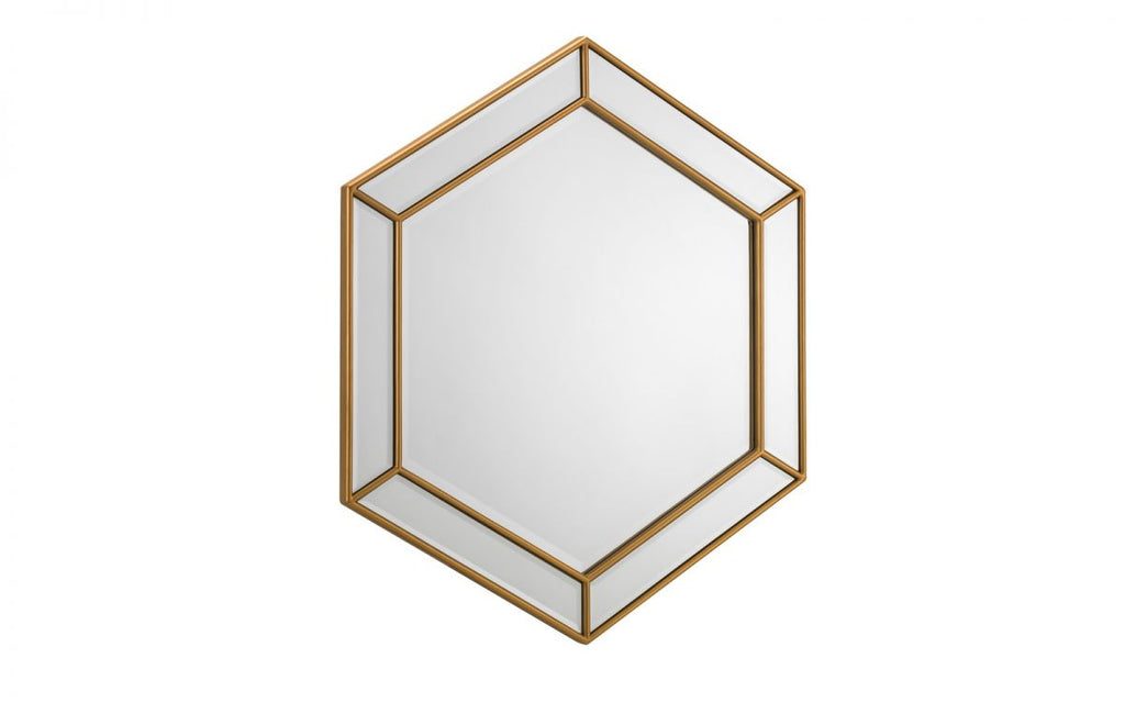 Gold Hexagonal Wall Mirror with Double Frame - 80cm