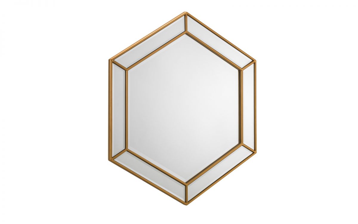 Gold Hexagonal Wall Mirror with Double Frame - 80cm