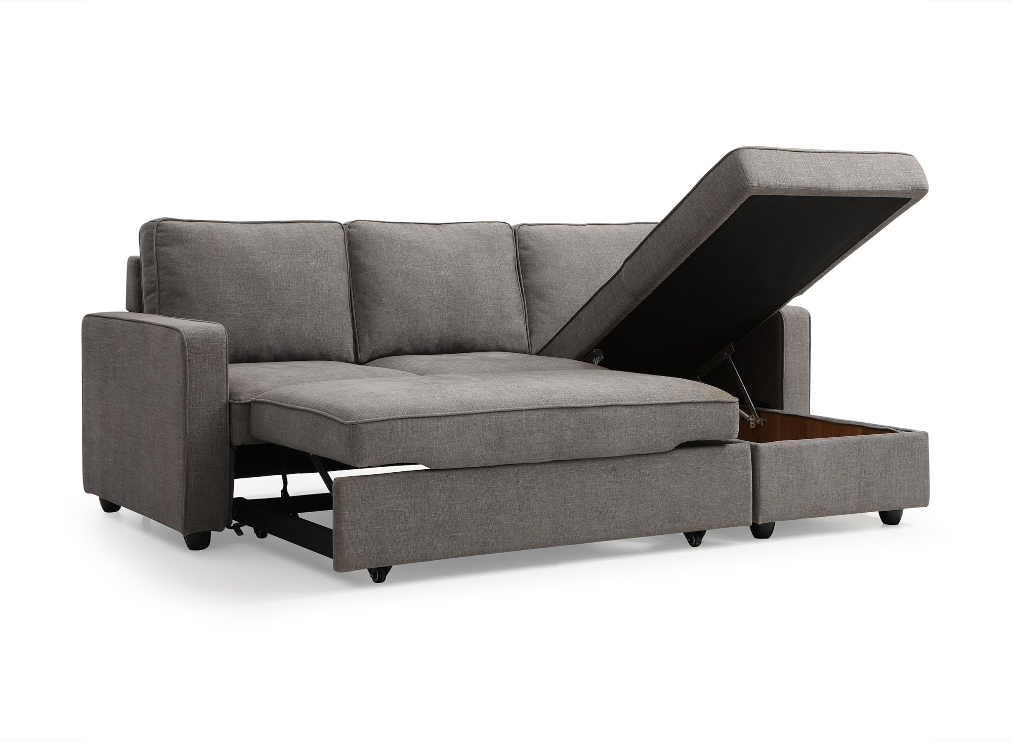 Grey Corner Sofa Bed with Storage - 3-4 Seater
