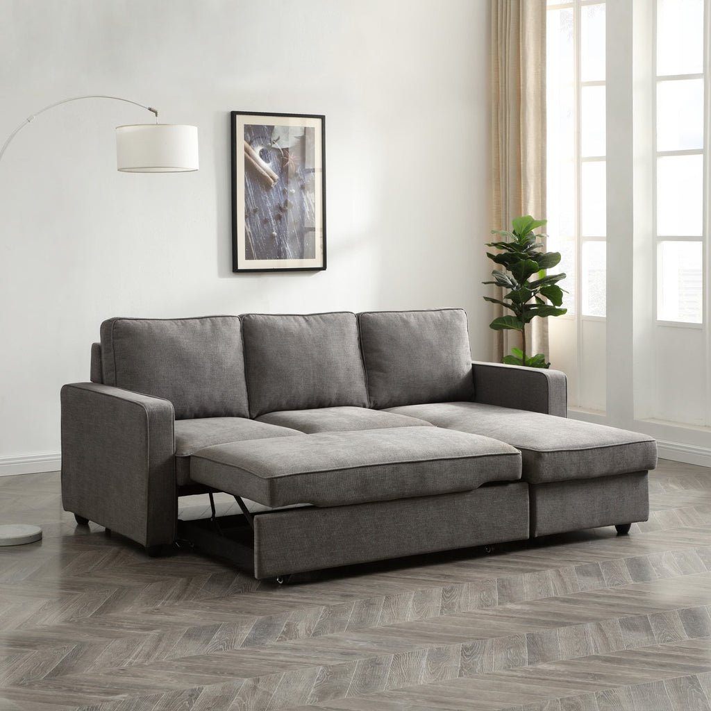 Grey Corner Sofa Bed with Storage - 3-4 Seater