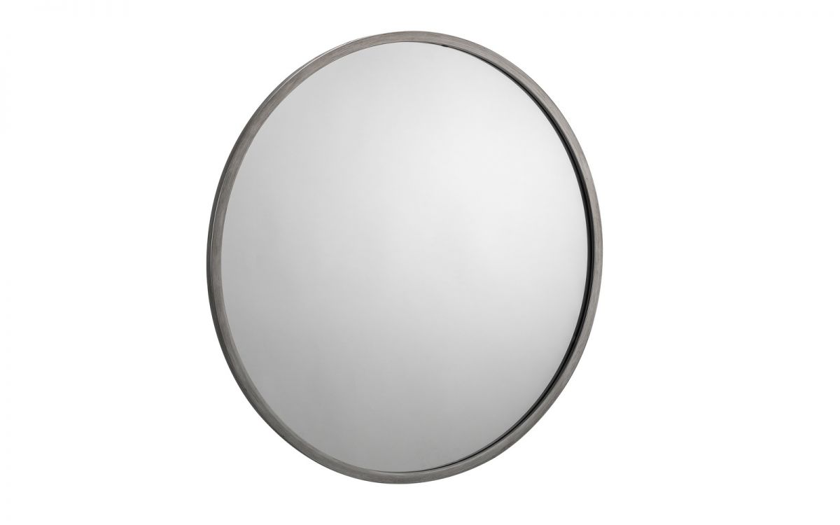 Pewter Round Wall Mirror with Thin Rim - 80cm