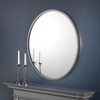 Pewter Round Wall Mirror with Thin Rim - 80cm