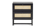 Black 2-Drawer Bedside with Rattan Fronts