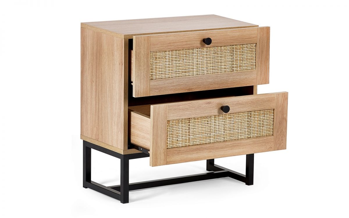 Natural Oak 2-Drawer Bedside with Rattan Fronts