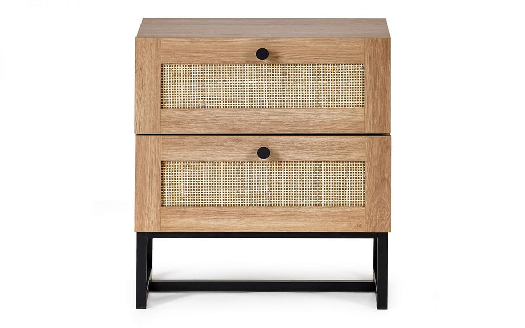 Natural Oak 2-Drawer Bedside with Rattan Fronts