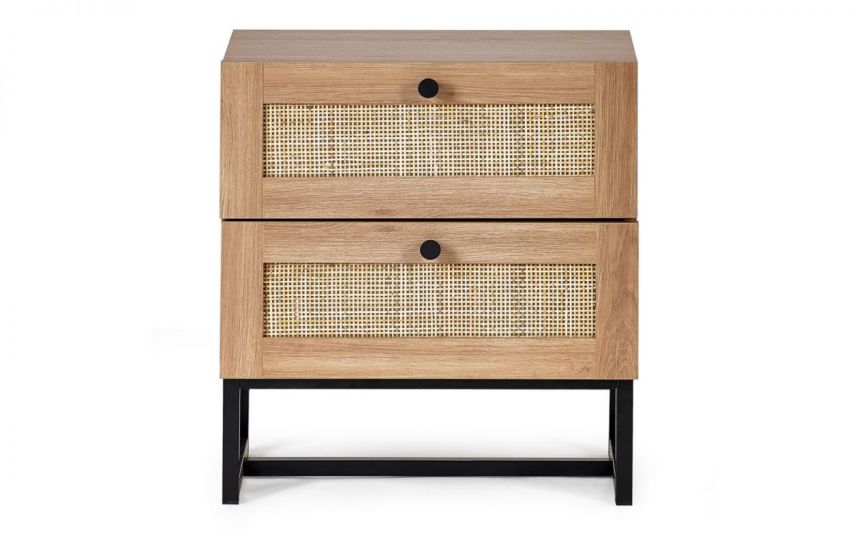 Natural Oak 2-Drawer Bedside with Rattan Fronts