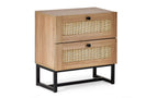 Natural Oak 2-Drawer Bedside with Rattan Fronts