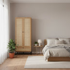 Natural Oak Wardrobe with Rattan Fronts