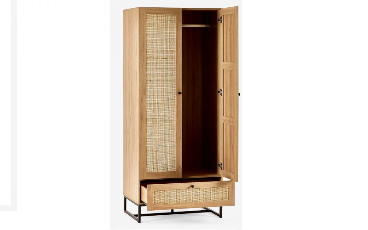 Natural Oak Wardrobe with Rattan Fronts