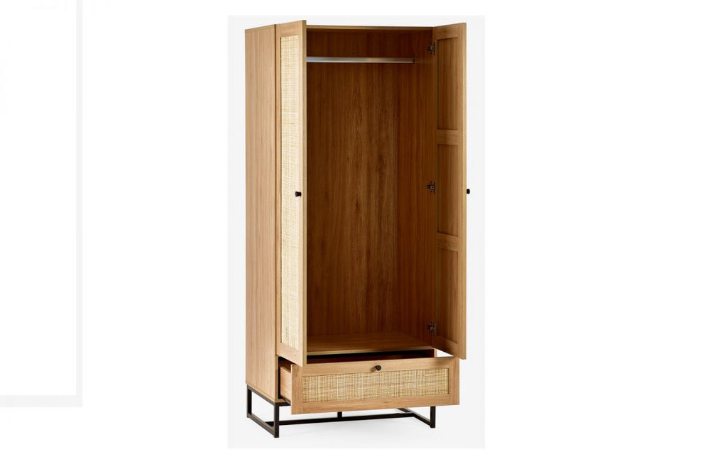 Natural Oak Wardrobe with Rattan Fronts