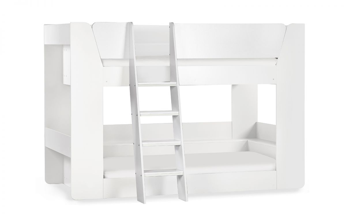 White Bunk Bed with Glow-in-Dark Ladder and Shelving - Twin