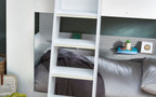 White Bunk Bed with Glow-in-Dark Ladder and Shelving - Twin
