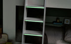 White Bunk Bed with Glow-in-Dark Ladder and Shelving - Twin
