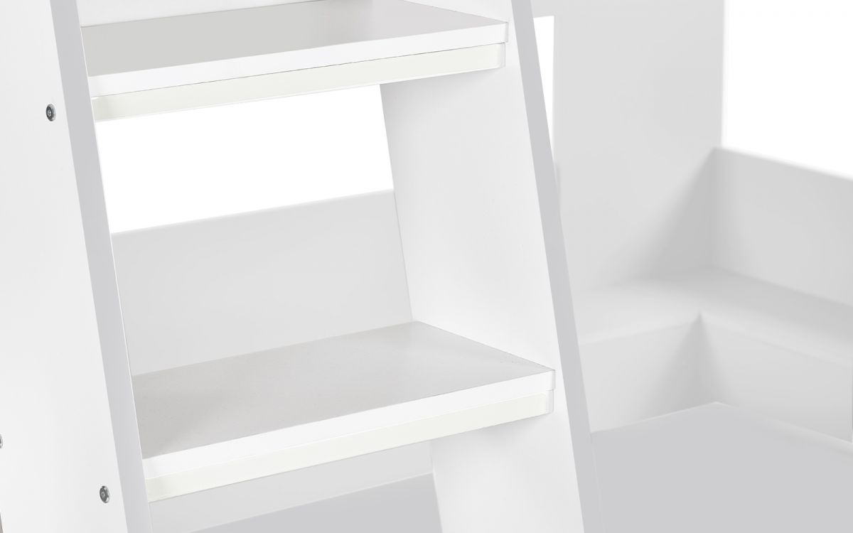 White Bunk Bed with Glow-in-Dark Ladder and Shelving - Twin