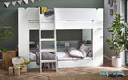 White Bunk Bed with Glow-in-Dark Ladder and Shelving - Twin