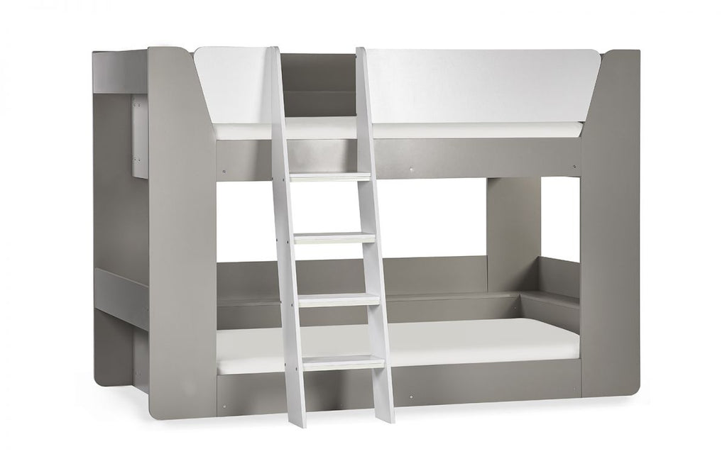 Taupe & White Bunk Bed with Glow-in-Dark Ladder and Shelving - Twin