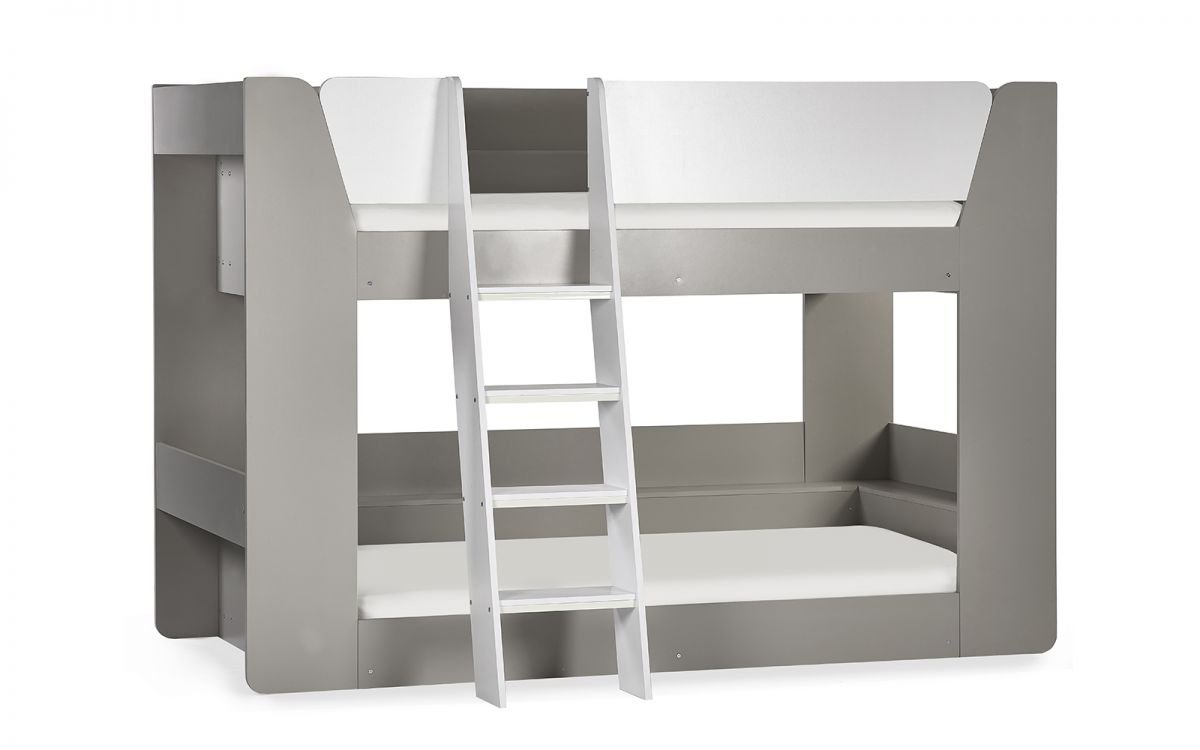 Taupe & White Bunk Bed with Glow-in-Dark Ladder and Shelving - Twin