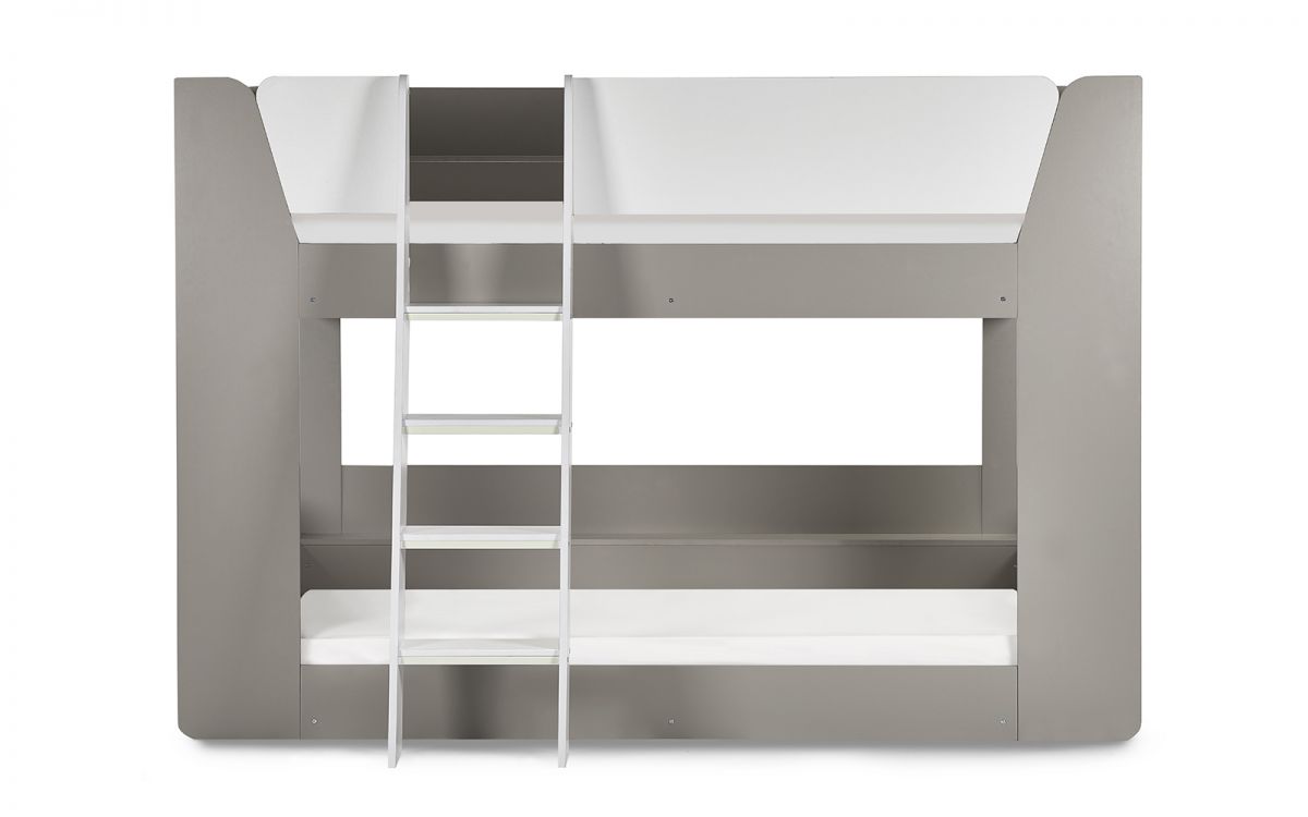 Taupe & White Bunk Bed with Glow-in-Dark Ladder and Shelving - Twin