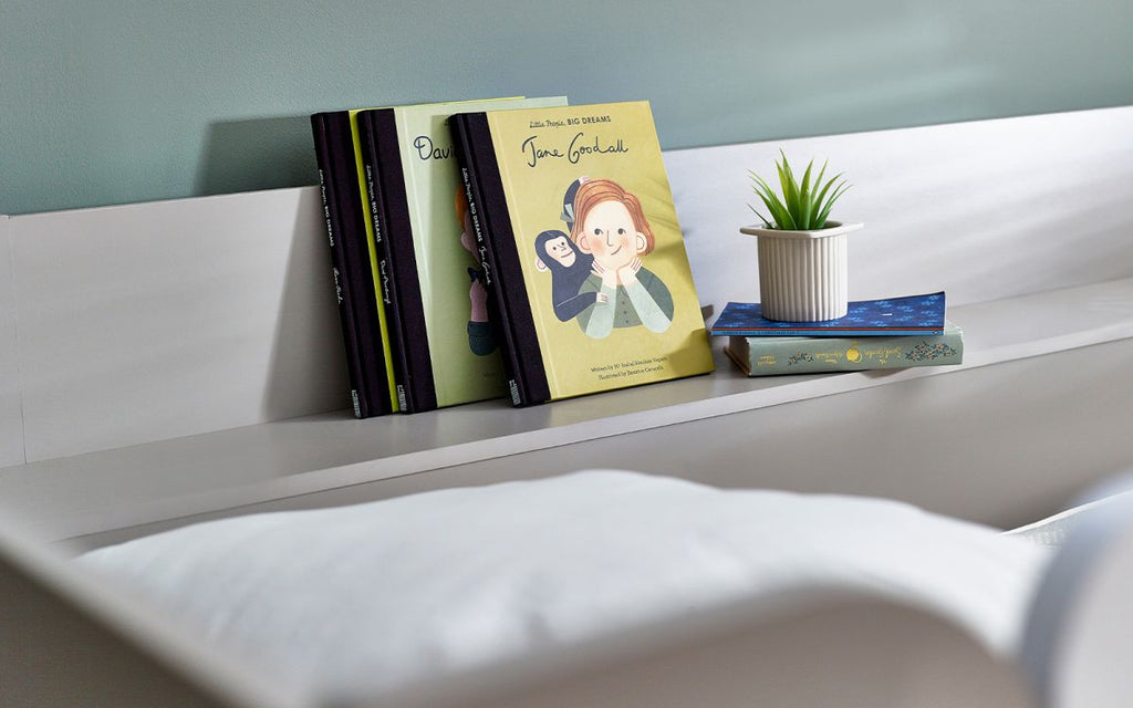 Taupe & White Bunk Bed with Glow-in-Dark Ladder and Shelving - Twin