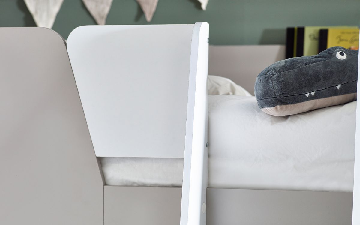 Taupe & White Bunk Bed with Glow-in-Dark Ladder and Shelving - Twin