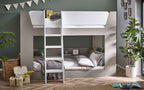 Taupe & White Bunk Bed with Glow-in-Dark Ladder and Shelving - Twin