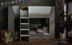 Taupe & White Bunk Bed with Glow-in-Dark Ladder and Shelving - Twin