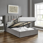 Silver Velvet Ottoman Storage Bed - Double