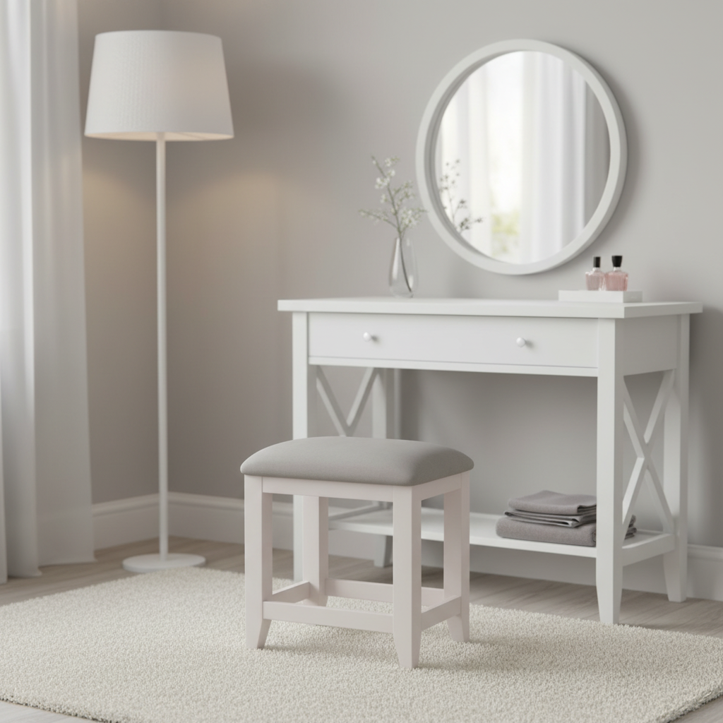 Elephant Grey Oak Dressing Stool with Upholstered Seat