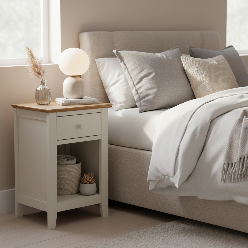 Ivory and Oak 1-Drawer Bedside - Shaker Style
