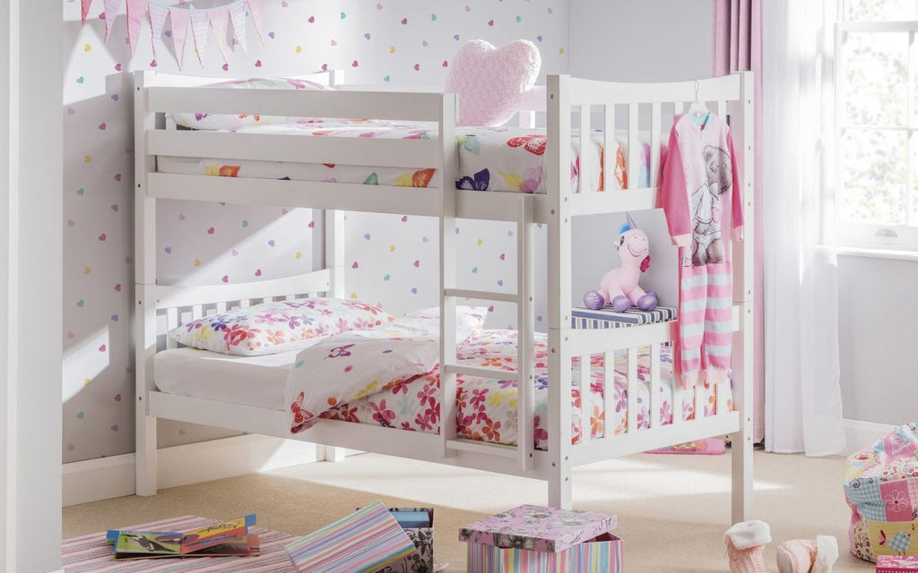 White Bunk Bed with Ladder for 2